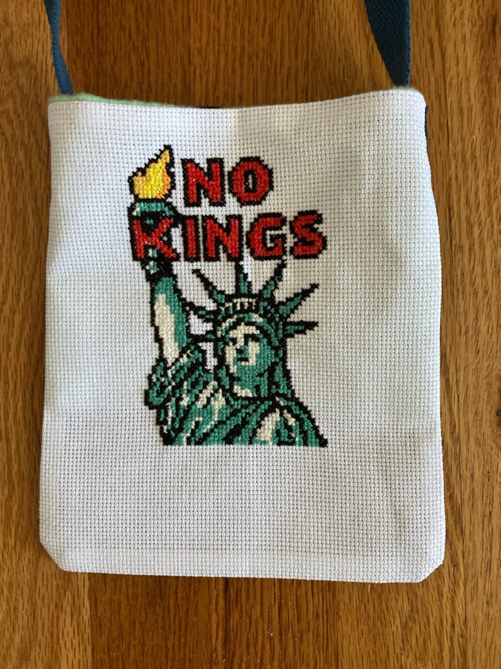 New Crossbody Bag hand sewn 'No Kings' Statue of Liberty Needlepoint